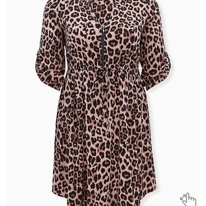 Torrid Leopard Challis Zip Front Shirt Dress- Size 1 (14-16)
